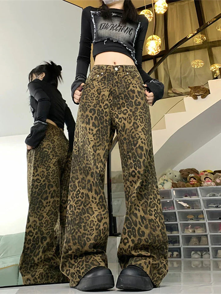 Bonnie | Women’s Leopard Print Relaxed Wide-Leg Jeans