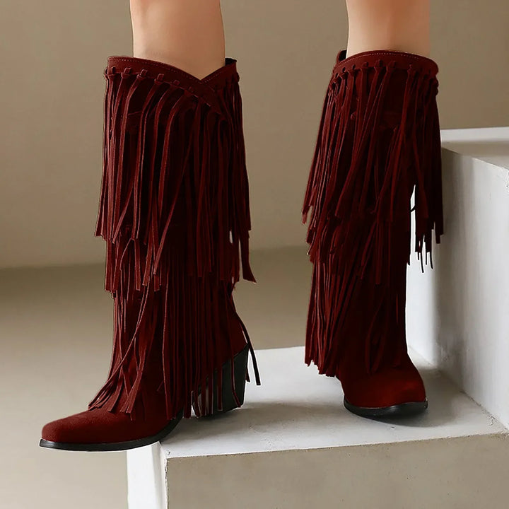 Alice | Women’s Fringe Knee-High Boots Western Style