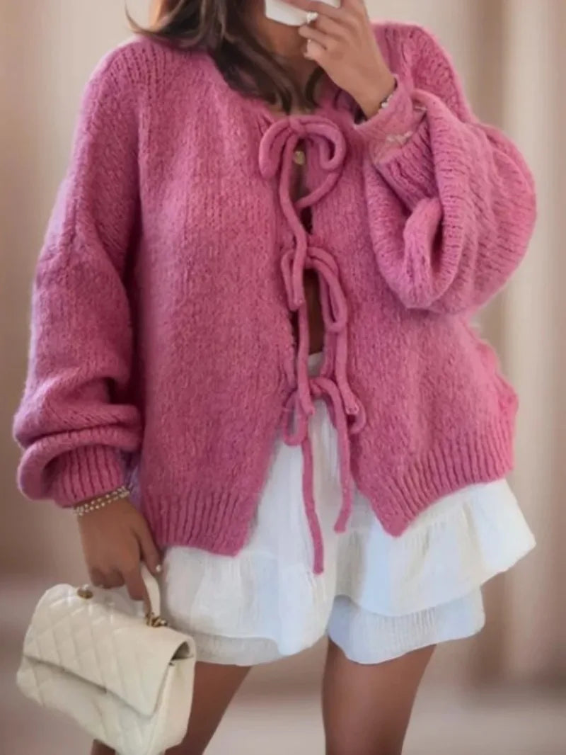 Ella | Women’s Soft Knit Cardigan with Bow Ties