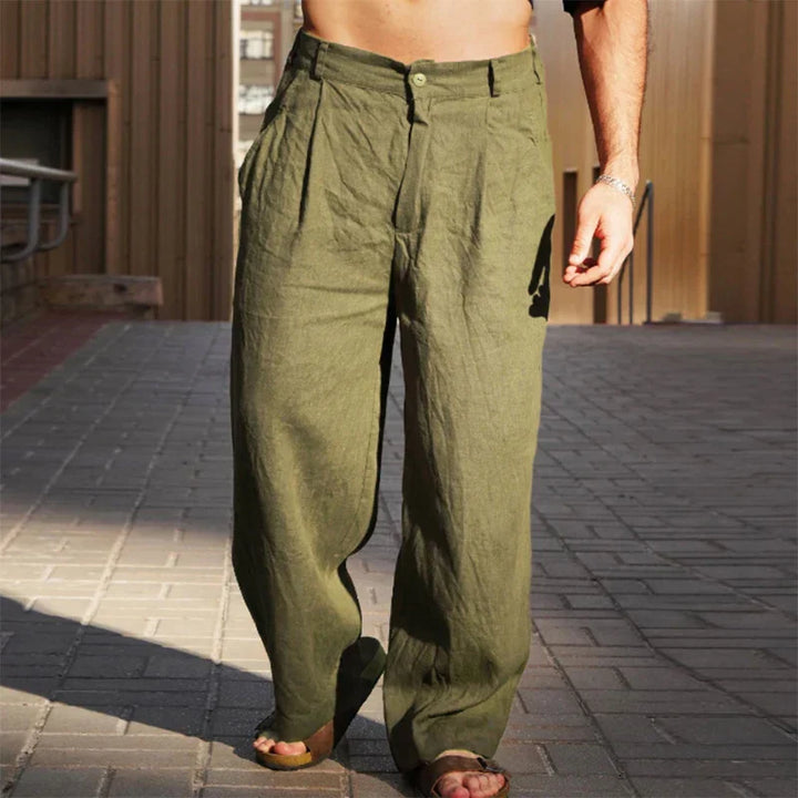 Matthew | Men Relaxed Fit Pleated Linen Trousers