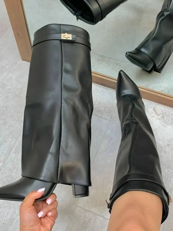 Eloise | Women’s Leather Thigh-High Boots with Buckle