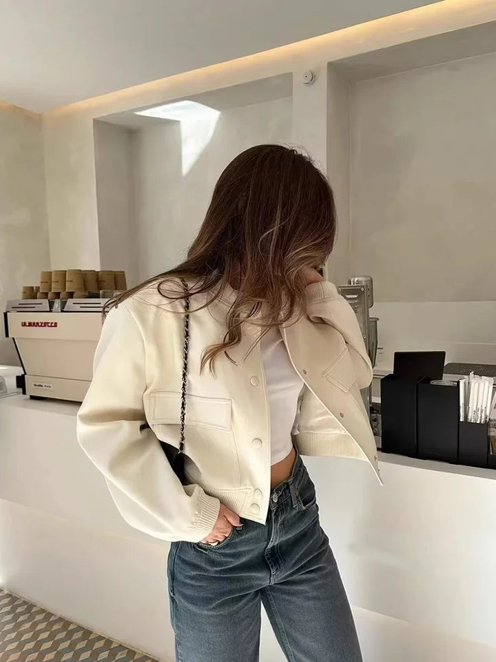 Nancy | Women’s Trendy Button Front Cropped Jacket