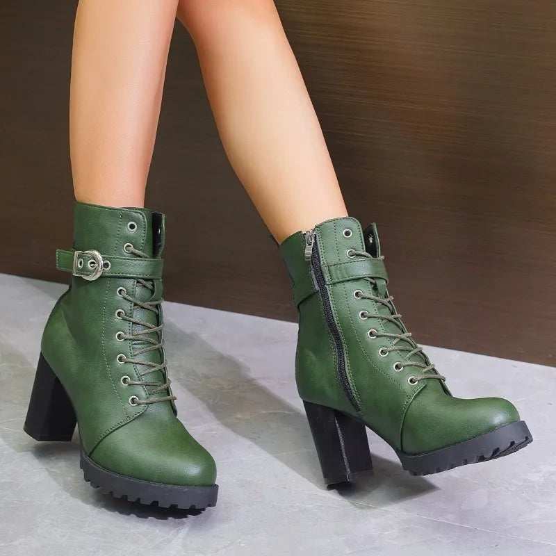 Emily | Women’s Trendy Heeled Lace-Up Boots