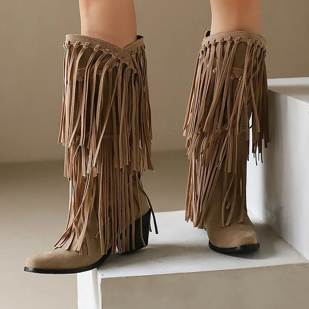 Alice | Women’s Fringe Knee-High Boots Western Style