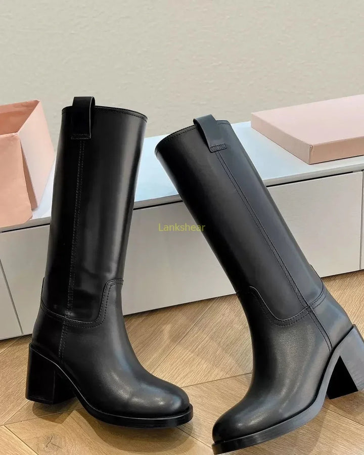 Zara | Women’s Leather Knee-High Boots with Heels