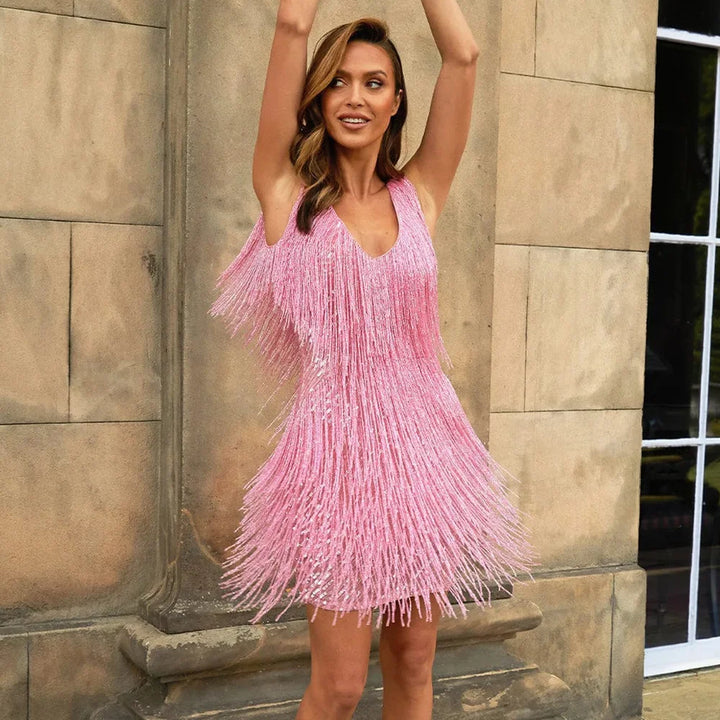 Faye | Women’s Cocktail Dress with Fringe Feathers