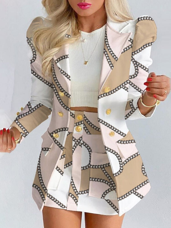 Elsie | Women’s Double-Breasted  Blazer With Mini Skirt Set