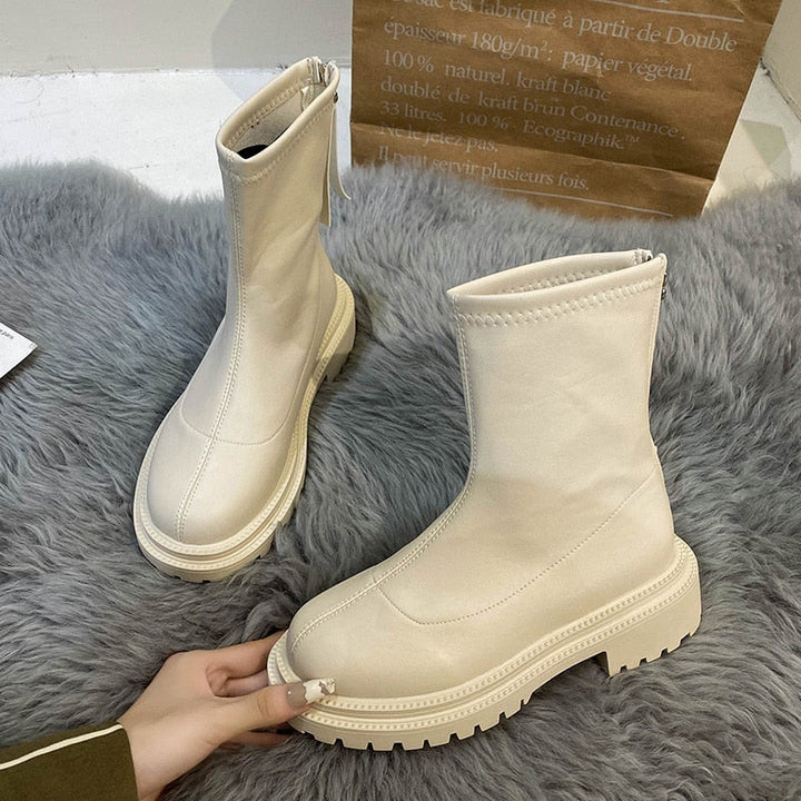 Isabella | Elegant Mid Calf Leather Look Boots Women