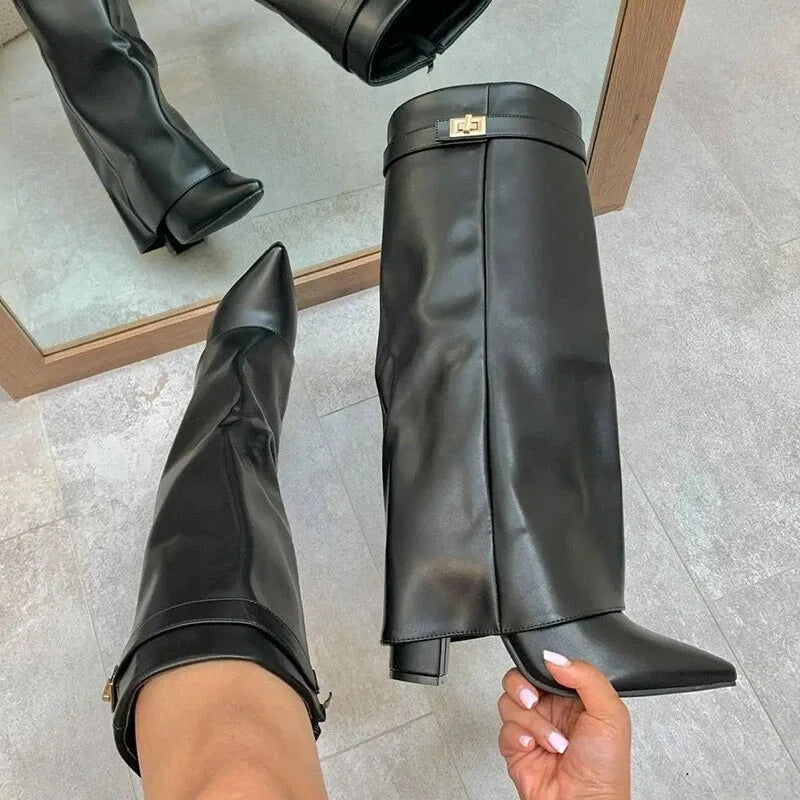 Ella | Women’s Leather Thigh-High Boots with Buckle