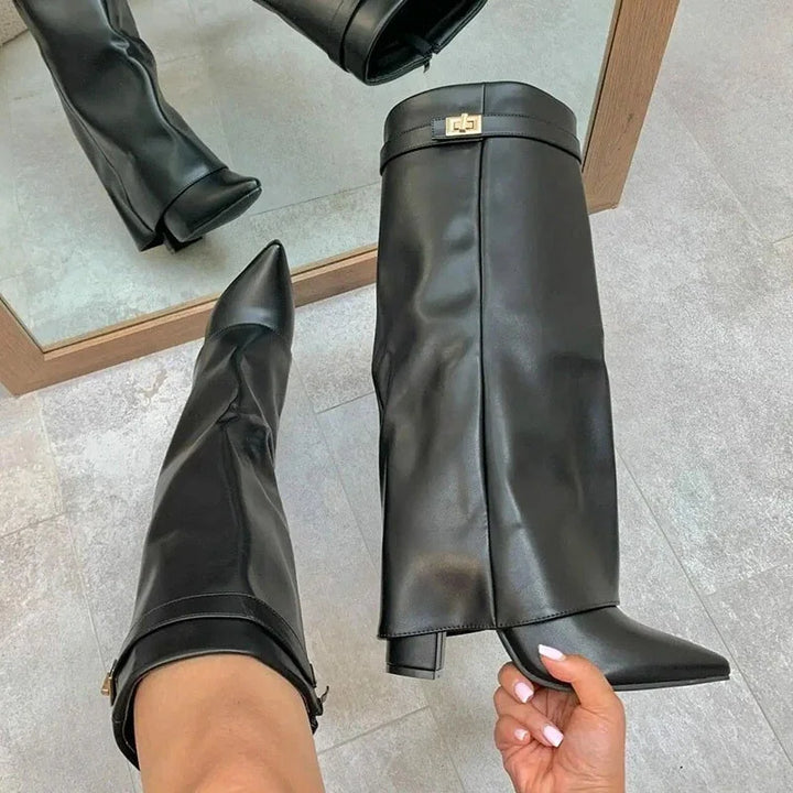 Ella | Women’s Leather Thigh-High Boots with Buckle
