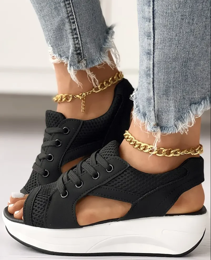 Lexi | Open-toe Wedge Trainers