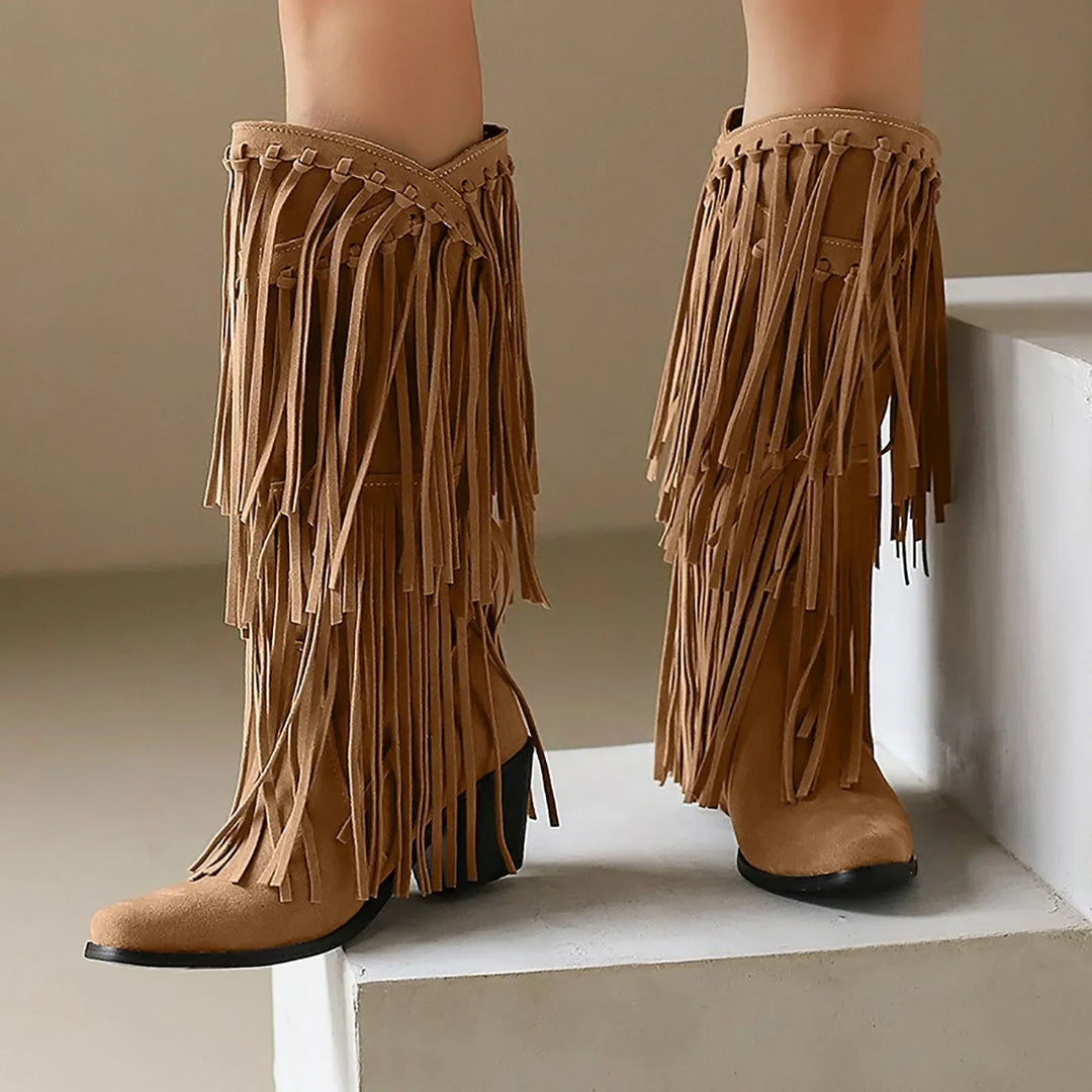 Alice | Women’s Fringe Knee-High Boots Western Style