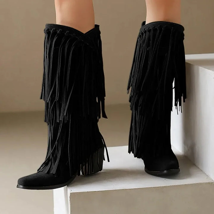 Alice | Women’s Fringe Knee-High Boots Western Style