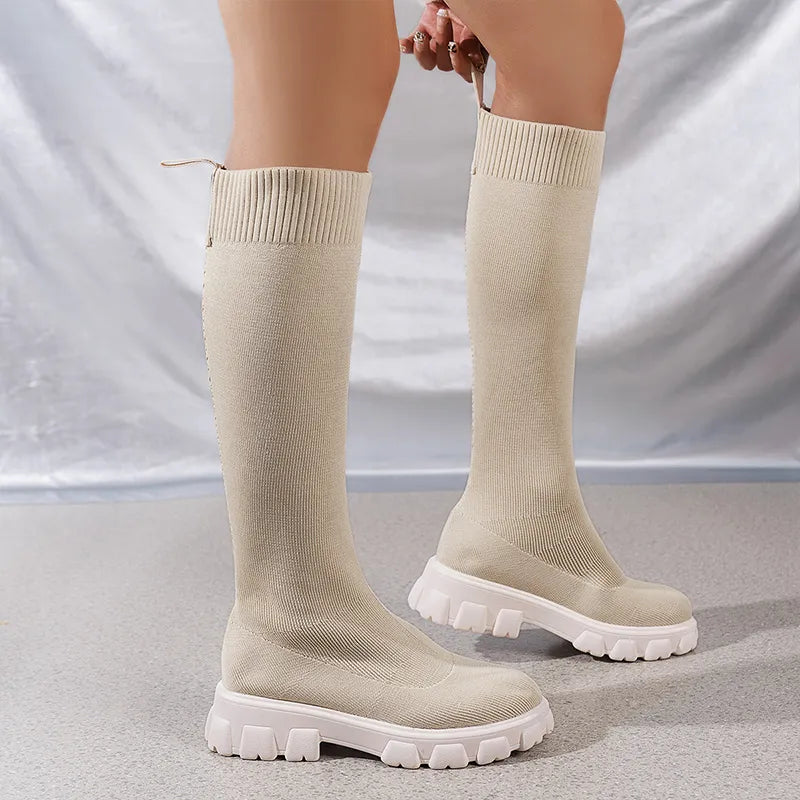 Amelia | Stretchy Knit Chunky Boots for Women