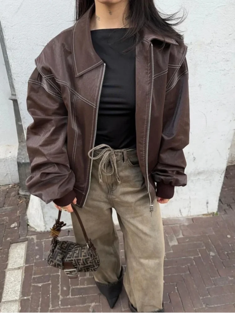 Elsie | Women’s Classic  Oversized Leather Bomber Jacket