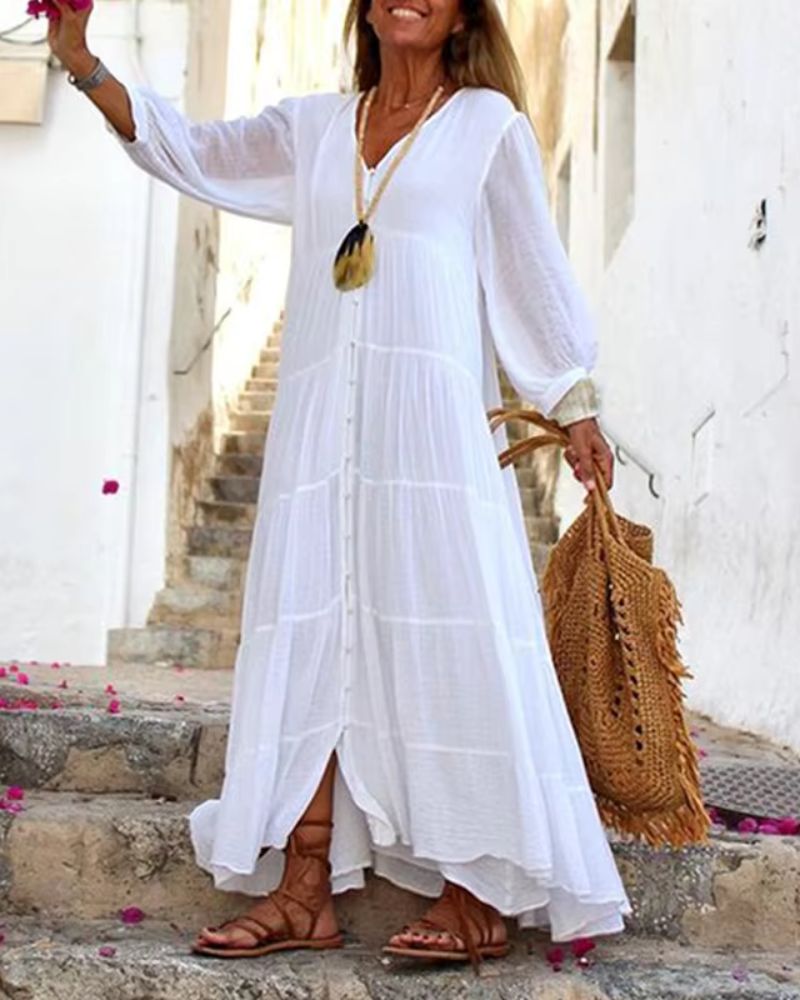 Solara | Boho Linen Maxi Dress