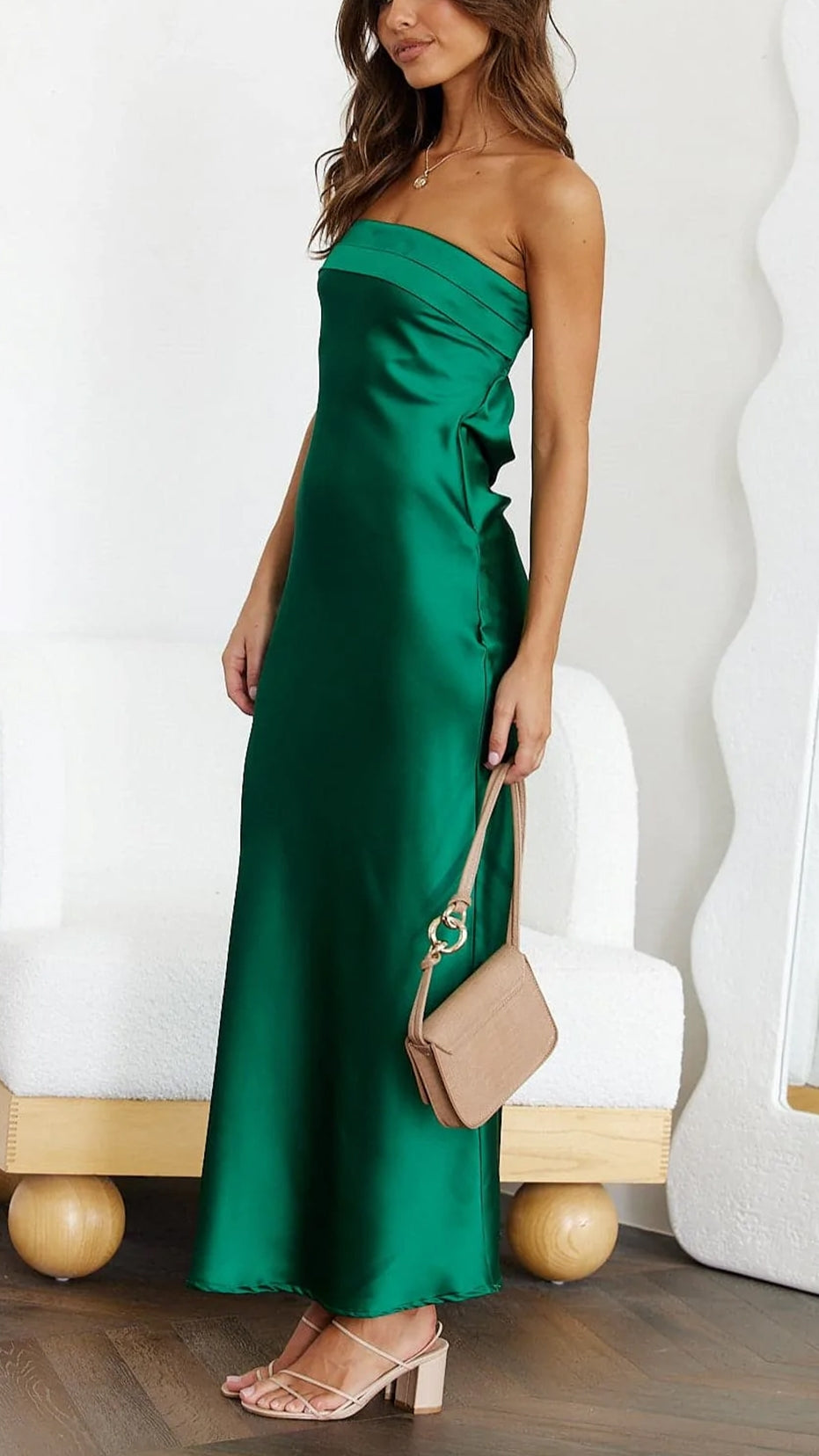 Catherine | Women’s Straight Neck Satin Maxi Evening Dress