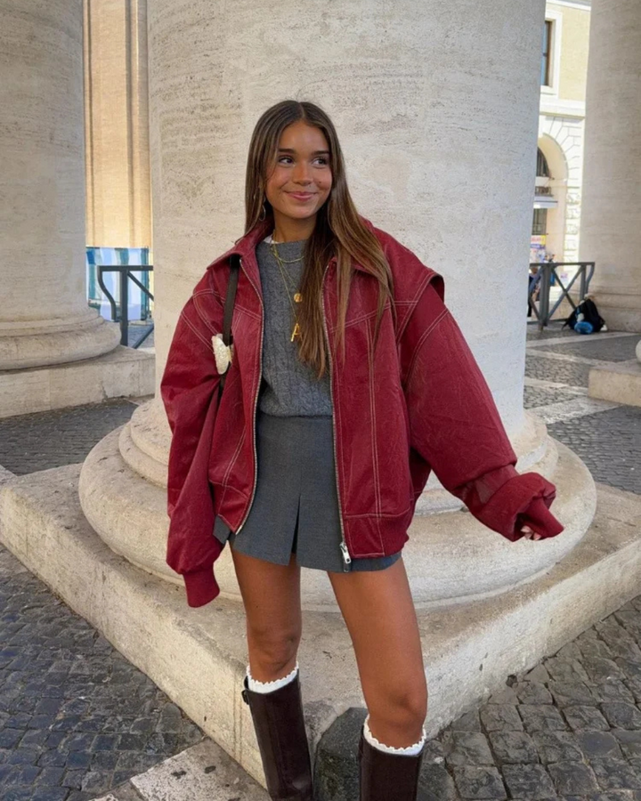 Elsie | Women’s Classic  Oversized Leather Bomber Jacket