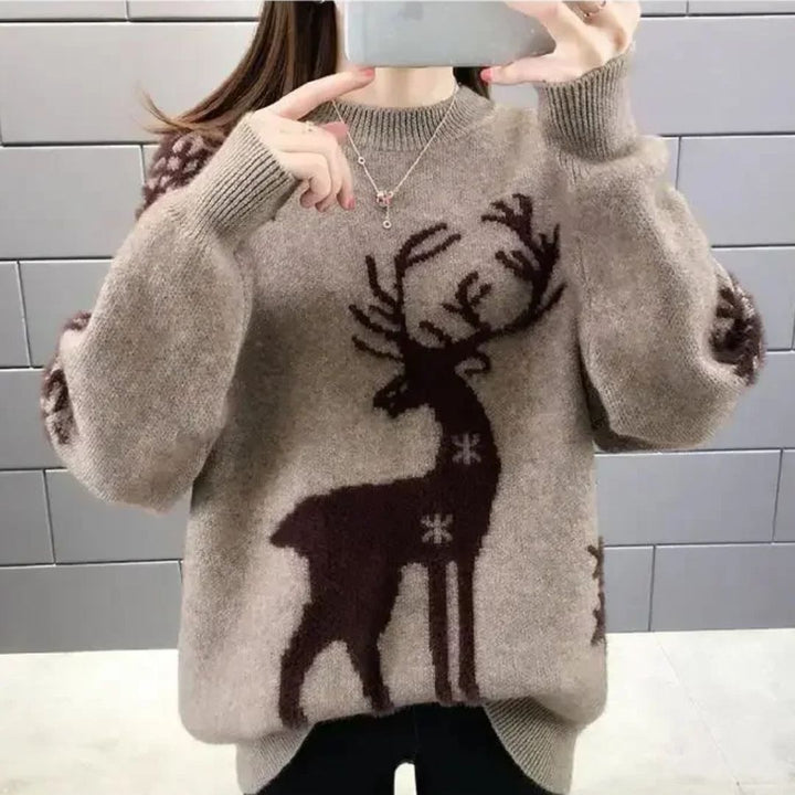 Carla | Women’s Winter Sweater with Reindeer Pattern