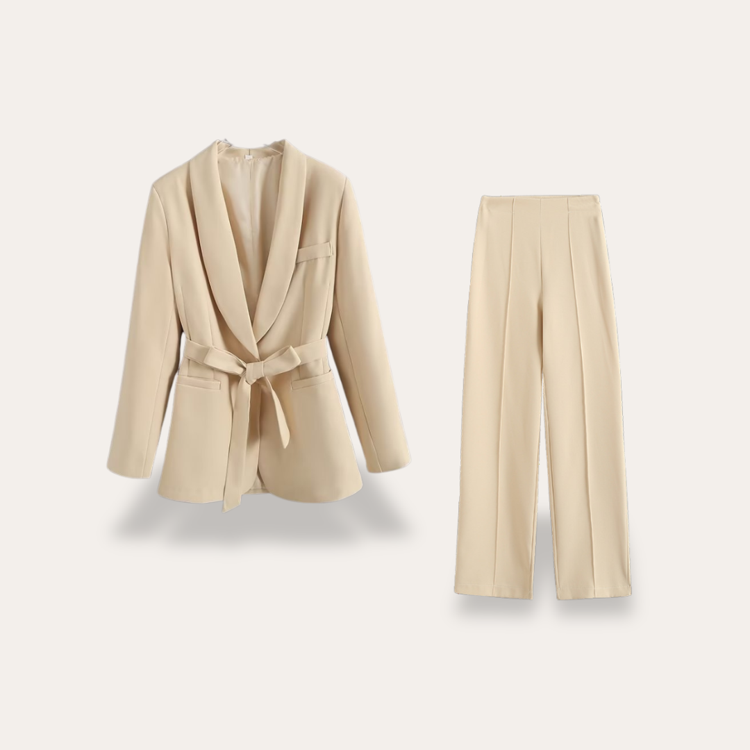 Audrey | Women’s Belted Blazer Wide Leg Trousers Set