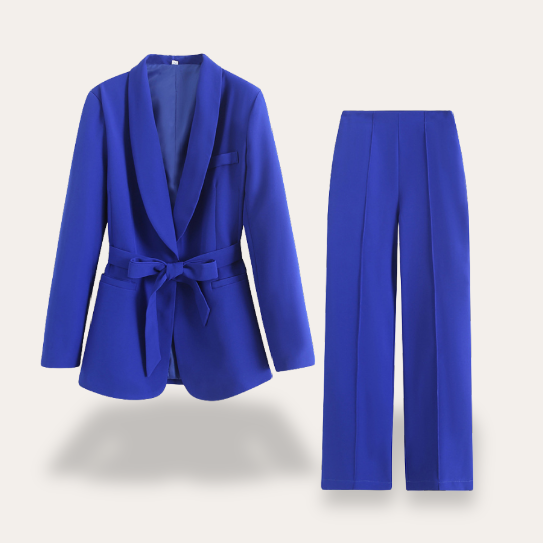 Audrey | Women’s Belted Blazer Wide Leg Trousers Set