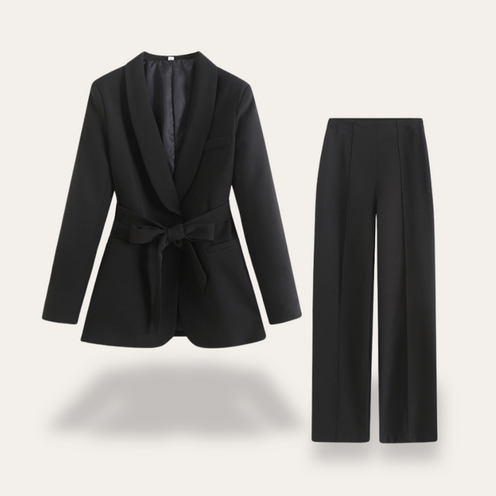 Audrey | Women’s Belted Blazer Wide Leg Trousers Set