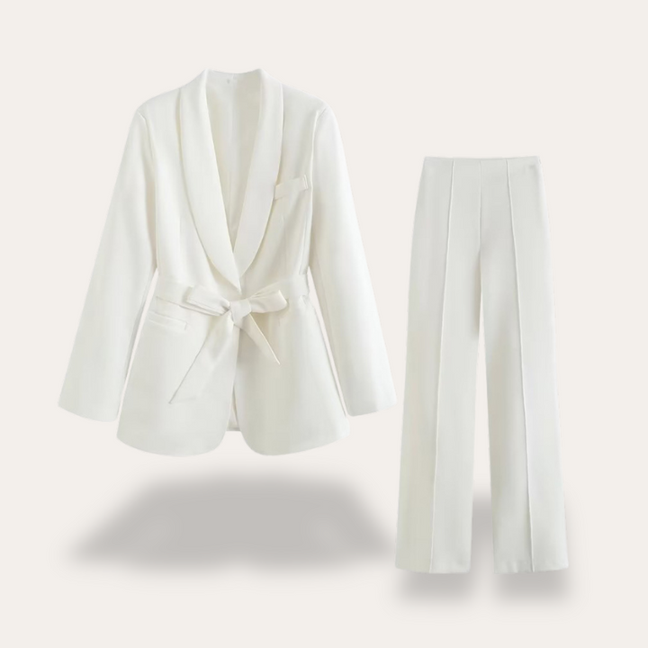 Audrey | Women’s Belted Blazer Wide Leg Trousers Set