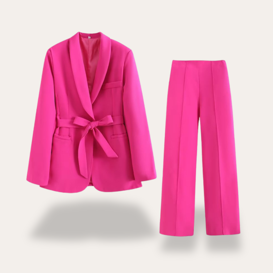 Audrey | Women’s Belted Blazer Wide Leg Trousers Set