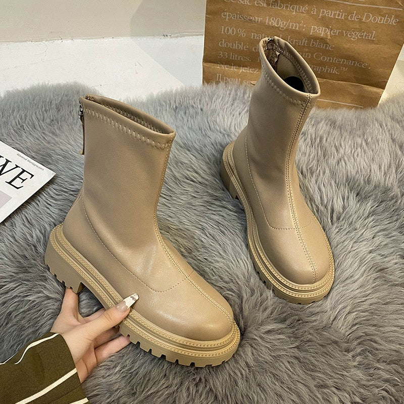 Isabella | Elegant Mid Calf Leather Look Boots Women