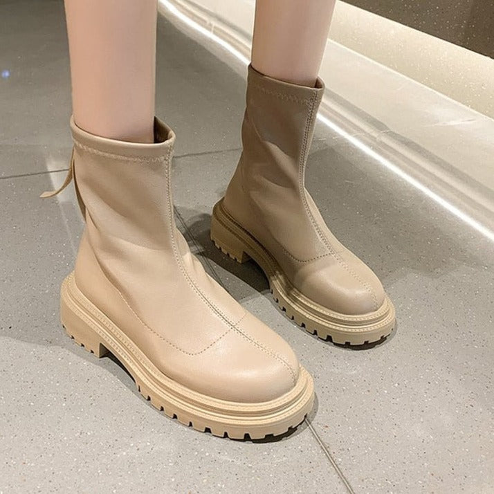 Isabella | Elegant Mid Calf Leather Look Boots Women