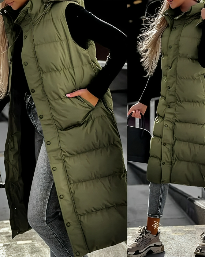 Heidi | Women's Long Hooded Sleeveless Winter Puffer Vest