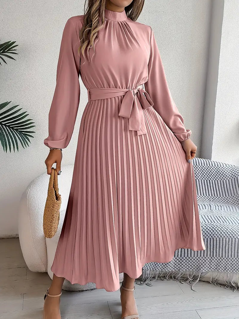 Jasmine | Women’s Long Sleeve Pleated Belted Dress