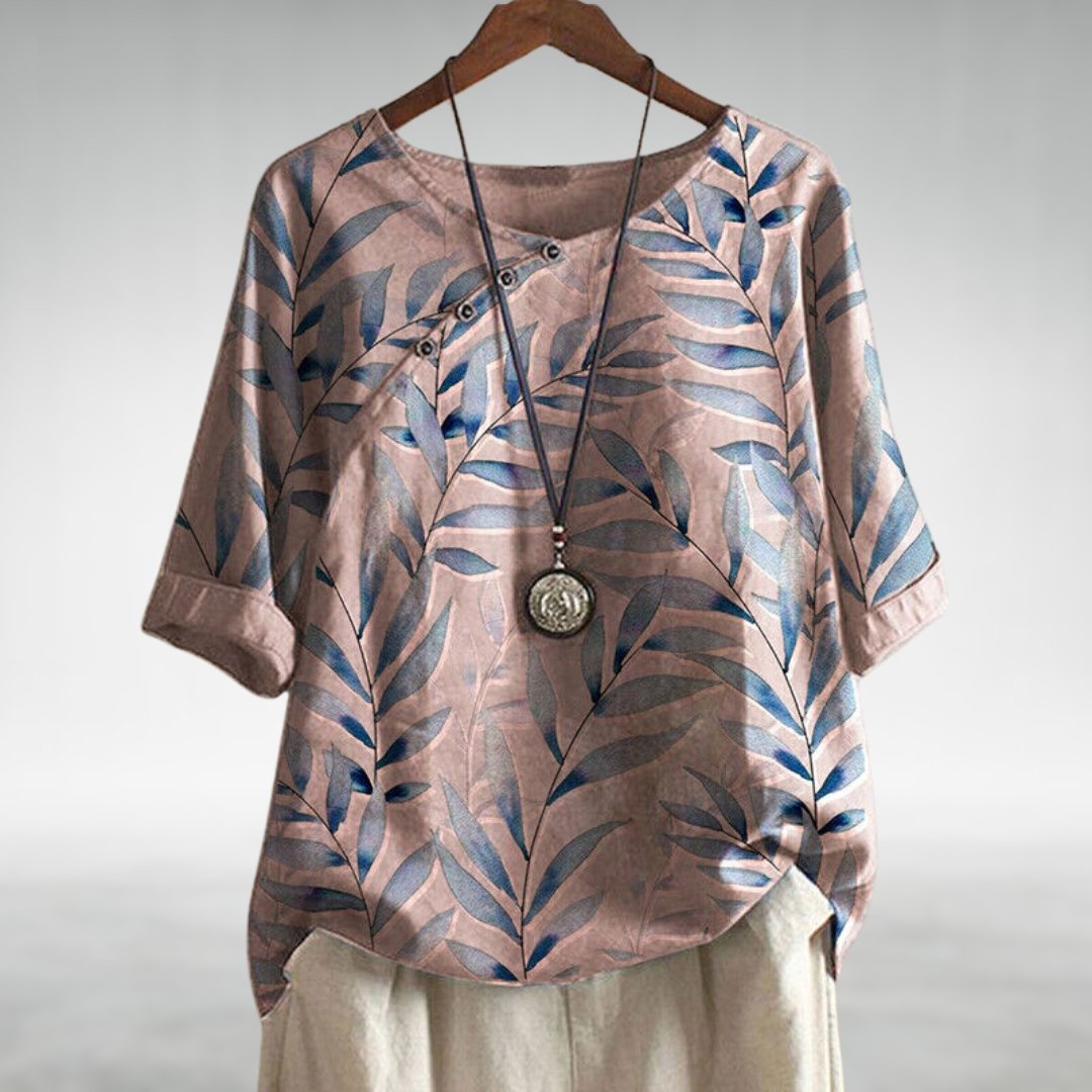 Bianca | Casual Leaf Print Button Blouse for Women