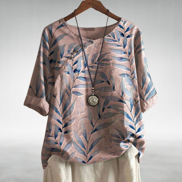 Bianca | Casual Leaf Print Button Blouse for Women