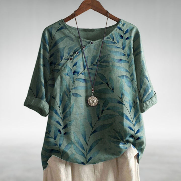 Bianca | Casual Leaf Print Button Blouse for Women