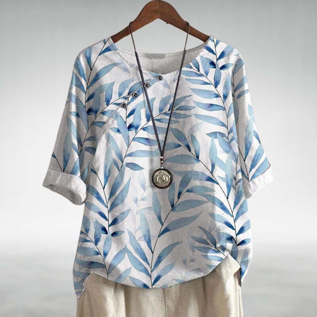 Bianca | Casual Leaf Print Button Blouse for Women