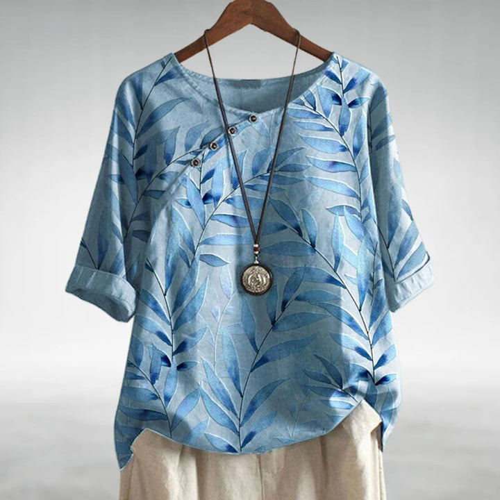 Bianca | Casual Leaf Print Button Blouse for Women
