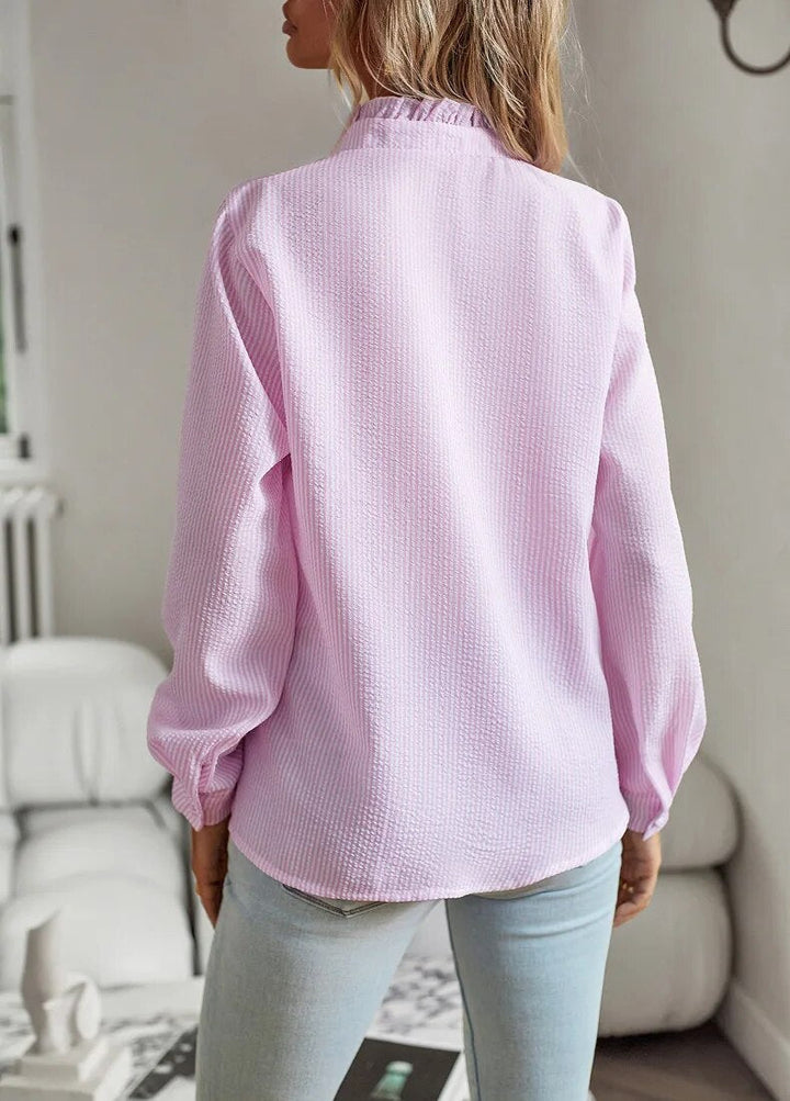 Marya | Elegant Ruffle Trim Striped Shirt
