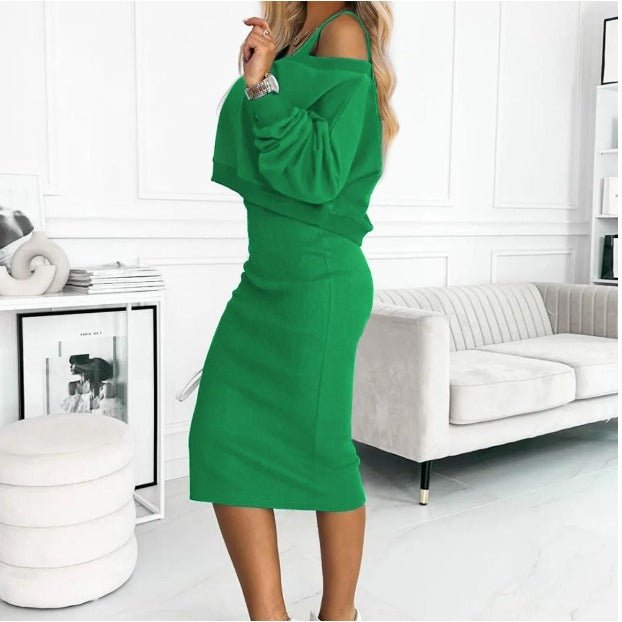 Demi| Women’s Trendy Off-Shoulder Sweater and Skirt Set