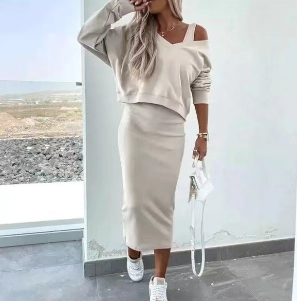 Demi| Women’s Trendy Off-Shoulder Sweater and Skirt Set