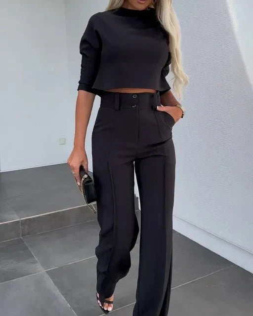 Holly | Women’s Chic Cropped Top and Wide-Leg Pants Set