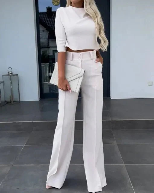 Holly | Women’s Chic Cropped Top and Wide-Leg Pants Set