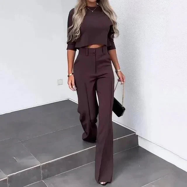 Holly | Women’s Chic Cropped Top and Wide-Leg Pants Set