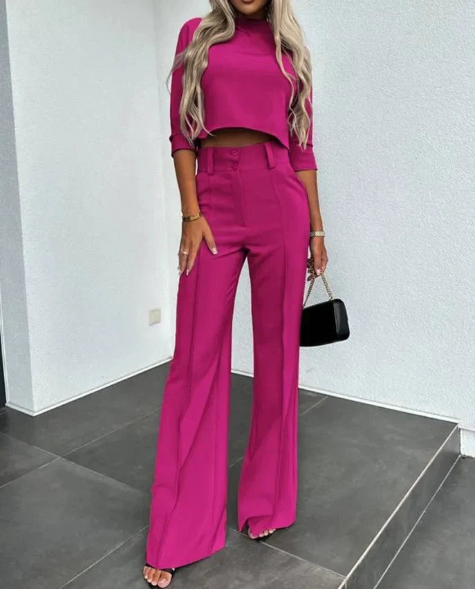 Holly | Women’s Chic Cropped Top and Wide-Leg Pants Set