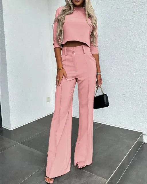 Holly | Women’s Chic Cropped Top and Wide-Leg Pants Set