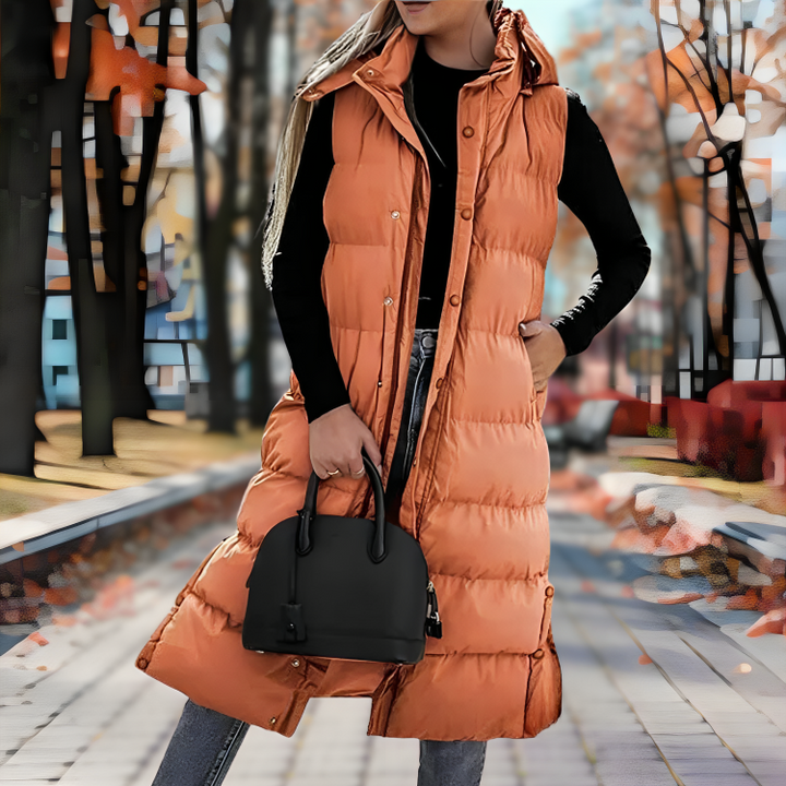 Heidi | Women's Long Hooded Sleeveless Winter Puffer Vest