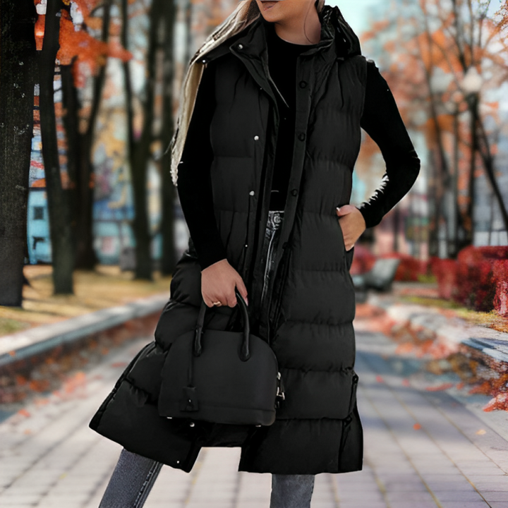 Heidi | Women's Long Hooded Sleeveless Winter Puffer Vest