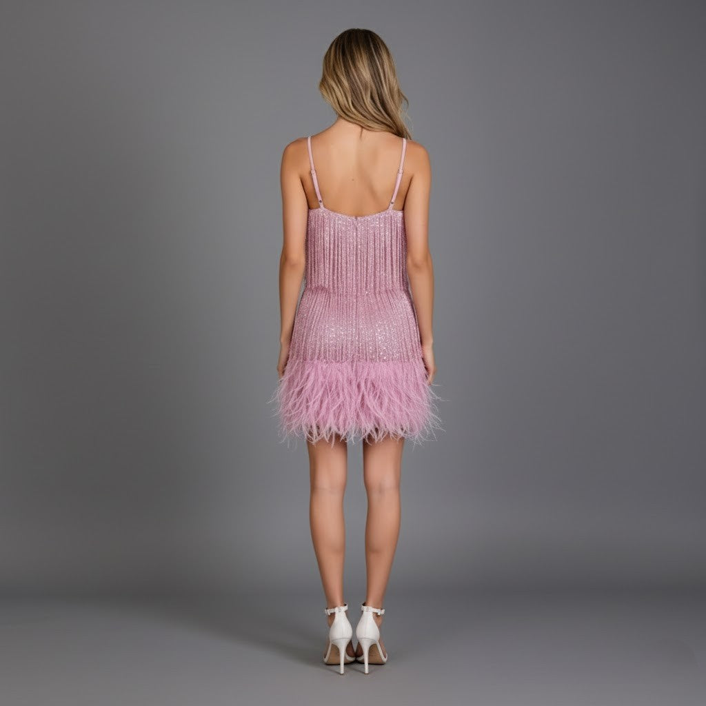 Audrey | Women’s Fringe Feather Party Dress Mini