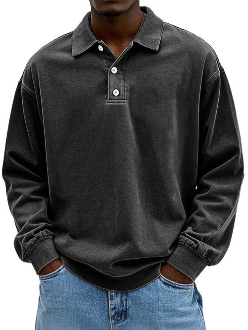 David | Men’s Casual Blue Long Sleeve Polo Shirt
