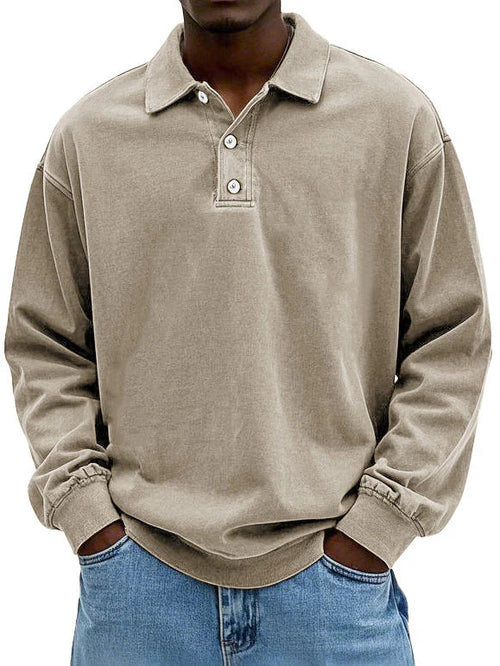 David | Men’s Casual Blue Long Sleeve Polo Shirt